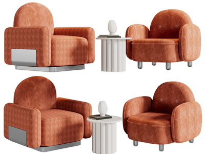 现代单人沙发、边几3d模型 现代单人沙发、边几