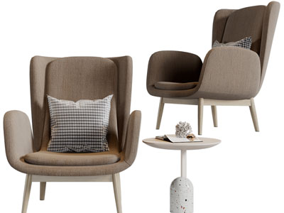 现代休闲沙发椅子、边几3d模型 现代休闲沙发椅子、边几