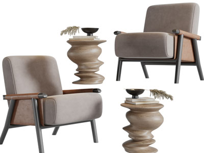 现代休闲沙发椅子、边几3d模型 现代休闲沙发椅子、边几