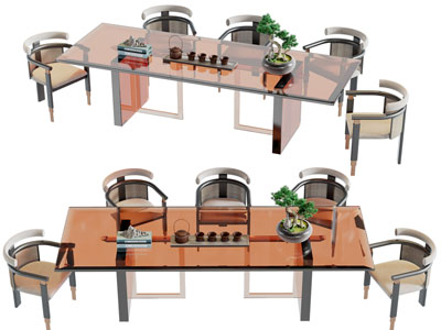 新中式透明台面茶桌椅组合