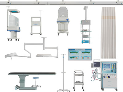 现代无影灯、B超检测仪医疗器械3d模型 现代无影灯、B超检测仪医疗器械