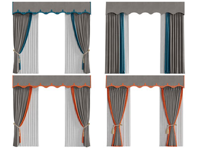 新中式窗帘窗纱3d模型 新中式窗帘窗纱