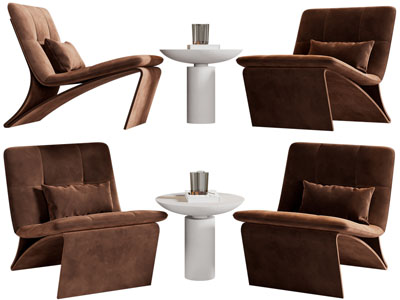 现代单人沙发、边几3d模型 现代单人沙发、边几