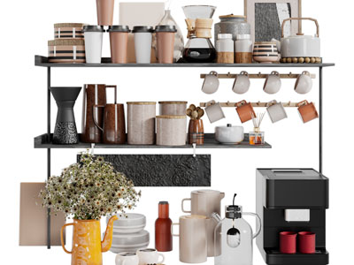 现代咖啡机、茶具杯子收纳架