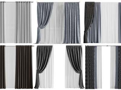 现代布艺窗帘窗纱3d模型 现代布艺窗帘窗纱