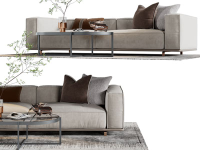 现代布艺多人沙发、茶几组合