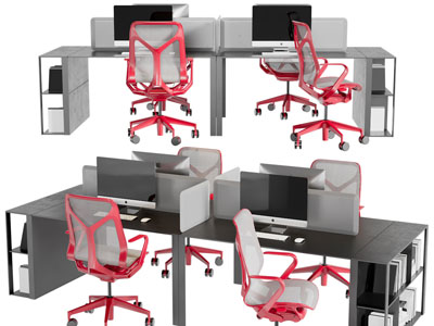 现代四人位办公桌椅组合