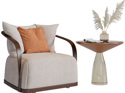 新中式休闲沙发椅子、边几3d模型 新中式休闲沙发椅子、边几