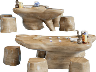 中式原木根雕茶桌凳组合