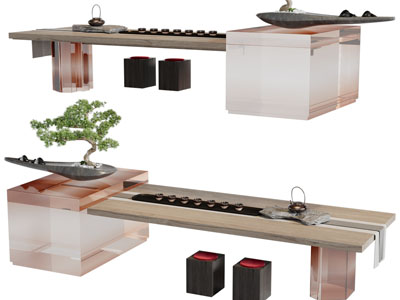 新中式茶桌、茶具杯子