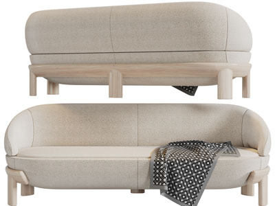 侘寂风多人沙发3d模型 侘寂风多人沙发