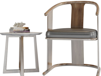 新中式扶手椅、边几