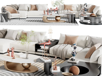 现代布艺多人沙发、茶几组合
