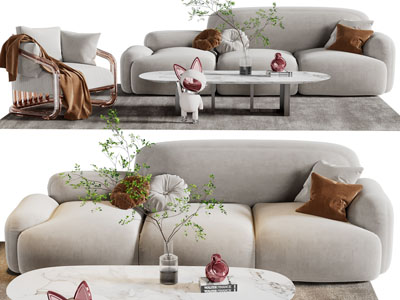 侘寂风多人、单人沙发和茶几组合