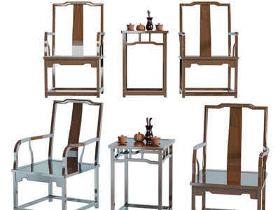 新中式扶手椅、边几
