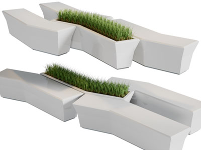 现代装饰花坛的公共椅子