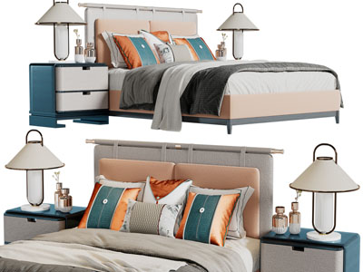 新中式双人床、床头柜