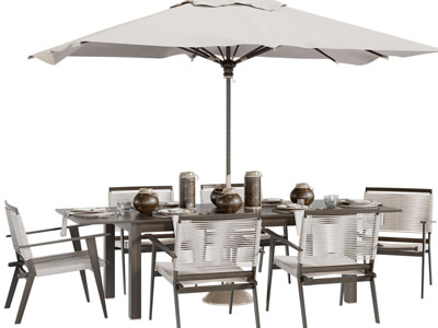 新中式户外遮阳伞、餐桌椅子组合