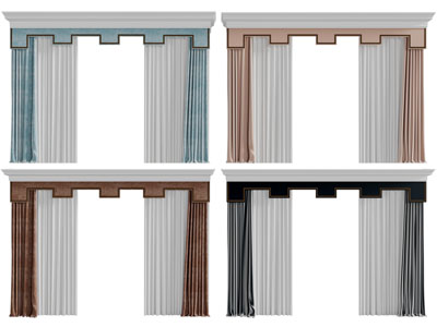 新中式窗帘窗纱3d模型 新中式窗帘窗纱