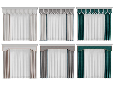 新中式窗帘窗纱3d模型 新中式窗帘窗纱