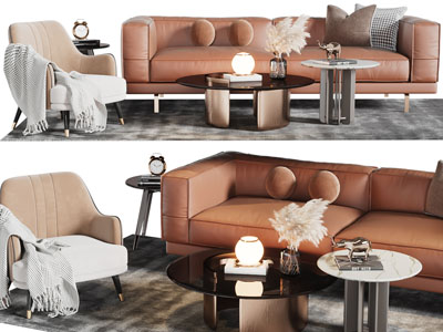 现代多人沙发、休闲沙发椅子和茶几组合