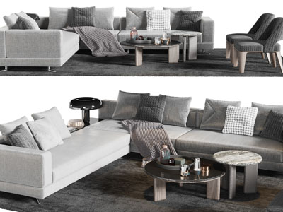 现代布艺多人沙发、茶几组合