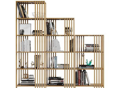 新中式装饰书架3d模型 新中式装饰书架