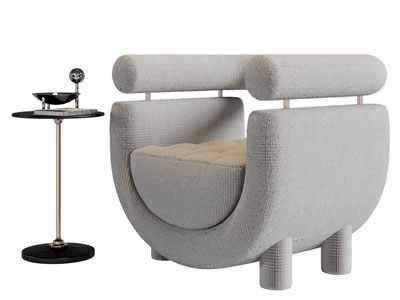 侘寂风单人沙发、边几3d模型 侘寂风单人沙发、边几