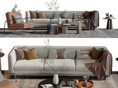 现代多人沙发、休闲椅子和茶几组合