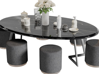 现代椭圆形餐桌凳组合