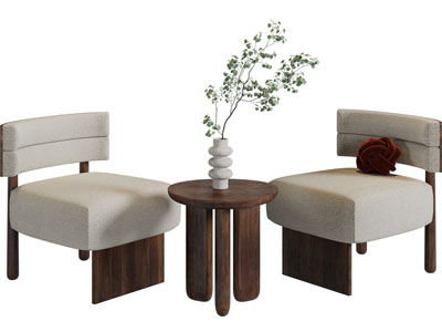 侘寂风单人沙发、边几3d模型 侘寂风单人沙发、边几