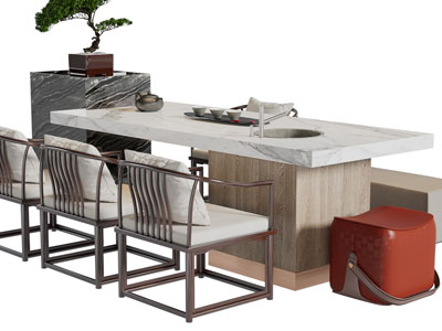 新中式大理石茶桌椅组合