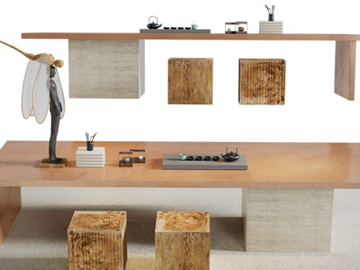 新中式茶桌木凳