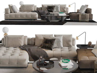 现代布艺转角多人沙发、茶几组合