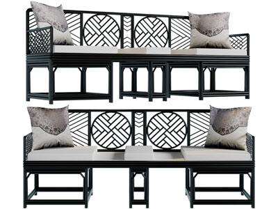 新中式多人沙发3d模型 新中式多人沙发