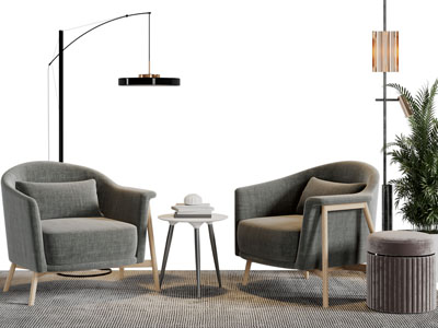 北欧单人沙发、落地灯3d模型 北欧单人沙发、落地灯