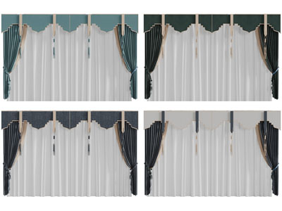 新中式窗帘窗纱3d模型 新中式窗帘窗纱