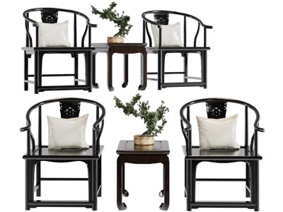 中式扶手椅子、边几