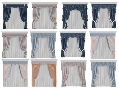 欧式窗帘窗纱3d模型 欧式窗帘窗纱