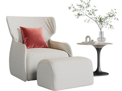 现代单人沙发、脚踏3d模型 现代单人沙发、脚踏