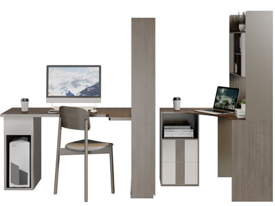 现代带书柜的书桌椅组合