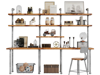 工业风书柜、书桌椅组合
