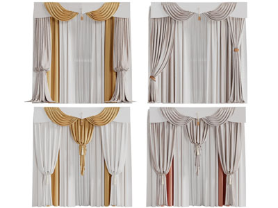 现代布艺窗帘窗纱3d模型 现代布艺窗帘窗纱