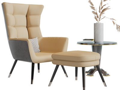 现代休闲椅子、脚踏和边几