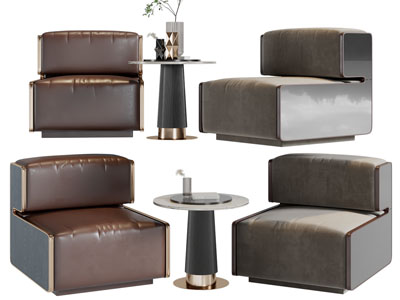 现代单人沙发、边几3d模型 现代单人沙发、边几