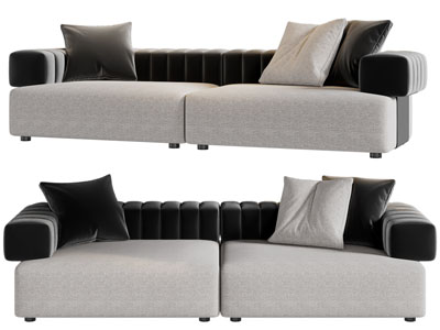 现代黑白布艺双人沙发3d模型 现代黑白布艺双人沙发