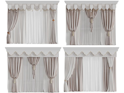 简欧窗帘窗纱3d模型 简欧窗帘窗纱