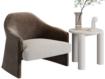 侘寂风单人沙发、边几3d模型 侘寂风单人沙发、边几