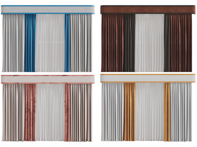 新中式布艺窗帘窗纱3d模型 新中式布艺窗帘窗纱