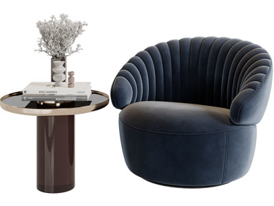 现代单人沙发、边几3d模型 现代单人沙发、边几